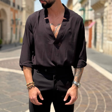 Camicia nera morbida con scollo a V - FLAG STORE